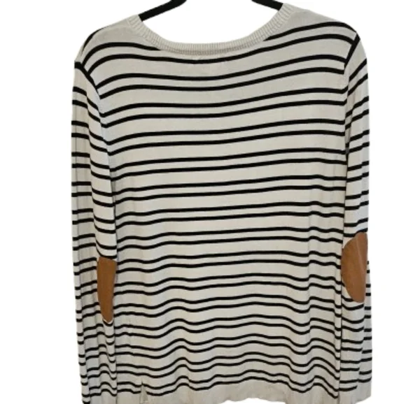 Market and Spruce Black and White Striped Sweater with Elbow Pads - Picture 3 of 6